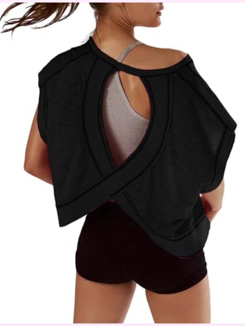 Open Back Crop Tee Short Sleeve Yoga Athletic Gym Running Top